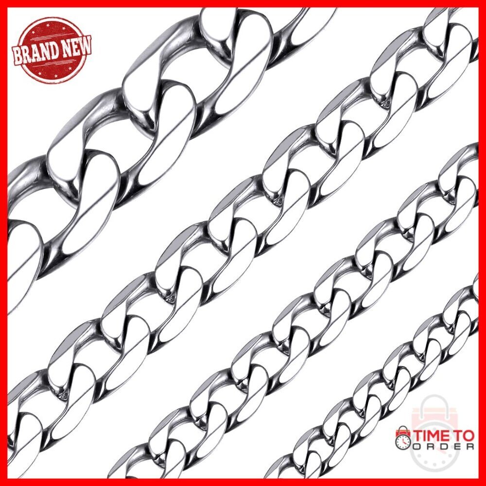 Stainless Steel Cuban Link Chain Necklace, 4-13mm Width, 14-30" Length